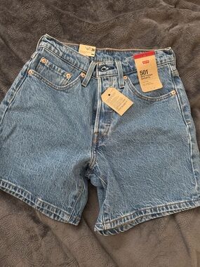 Levi's 501 high waist/ mid thigh Jean Shorts in Light Blue Denim